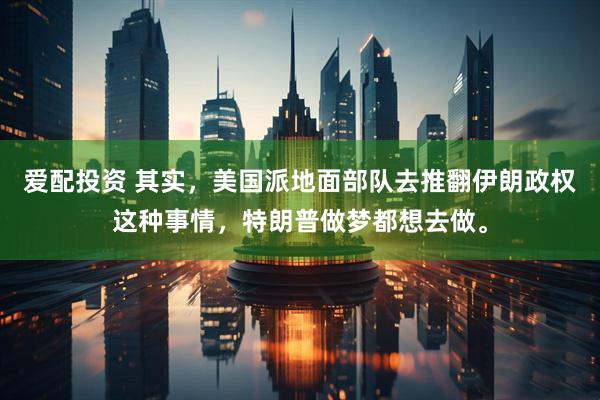 爱配投资 其实，美国派地面部队去推翻伊朗政权这种事情，特朗普做梦都想去做。
