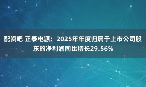 配资吧 正泰电源：2025年年度归属于上市公司股东的净利润同比增长29.56%