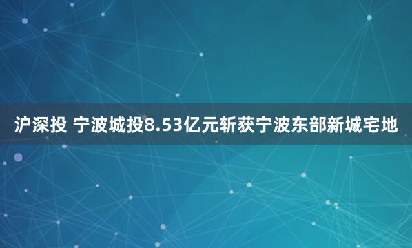 沪深投 宁波城投8.53亿元斩获宁波东部新城宅地